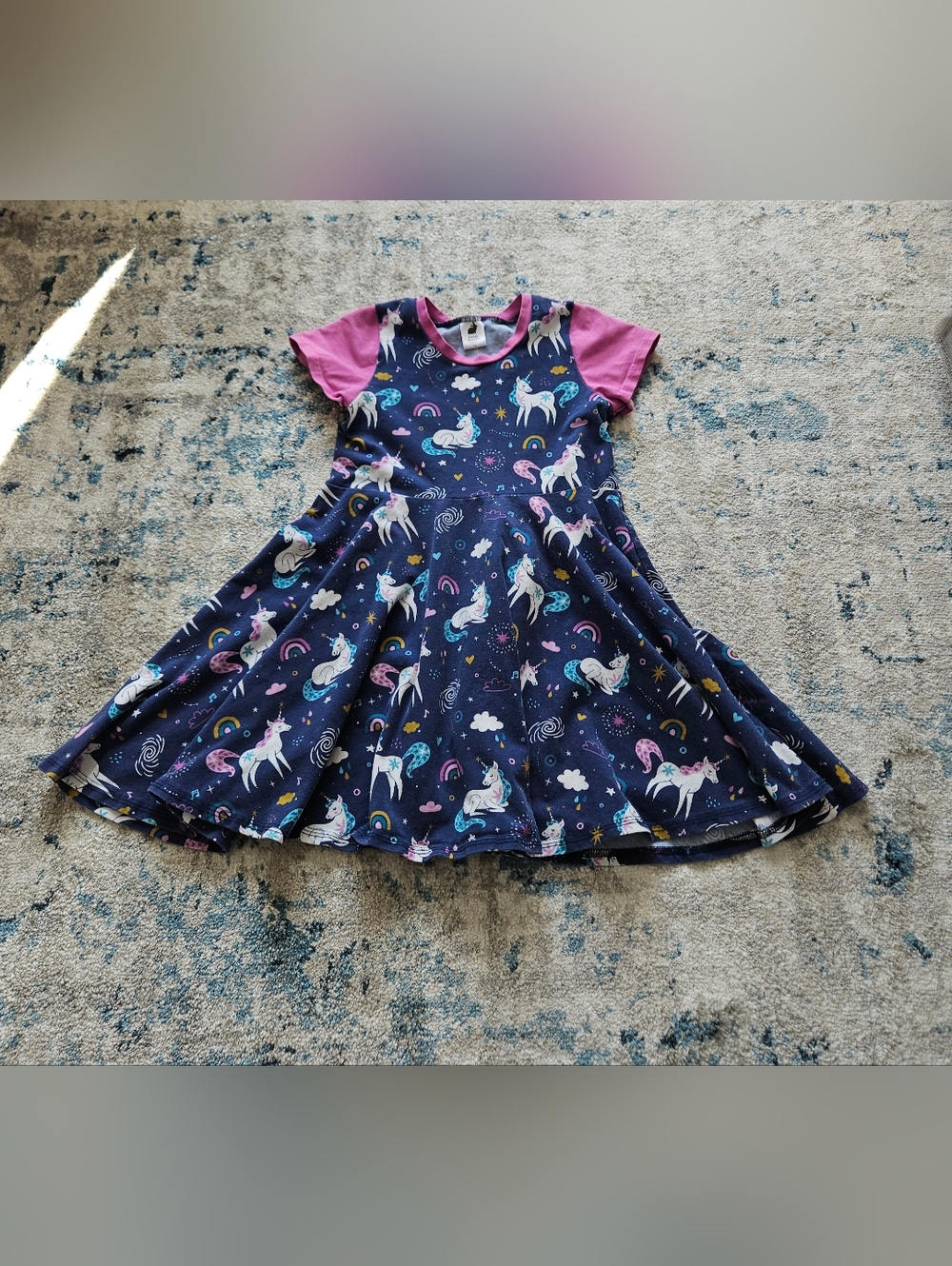 Cuustom Girls Unicorn Swirl Dress with Pink Sleeves